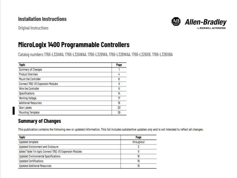 MicroLogix 1400 Programmable Controllers installation guide